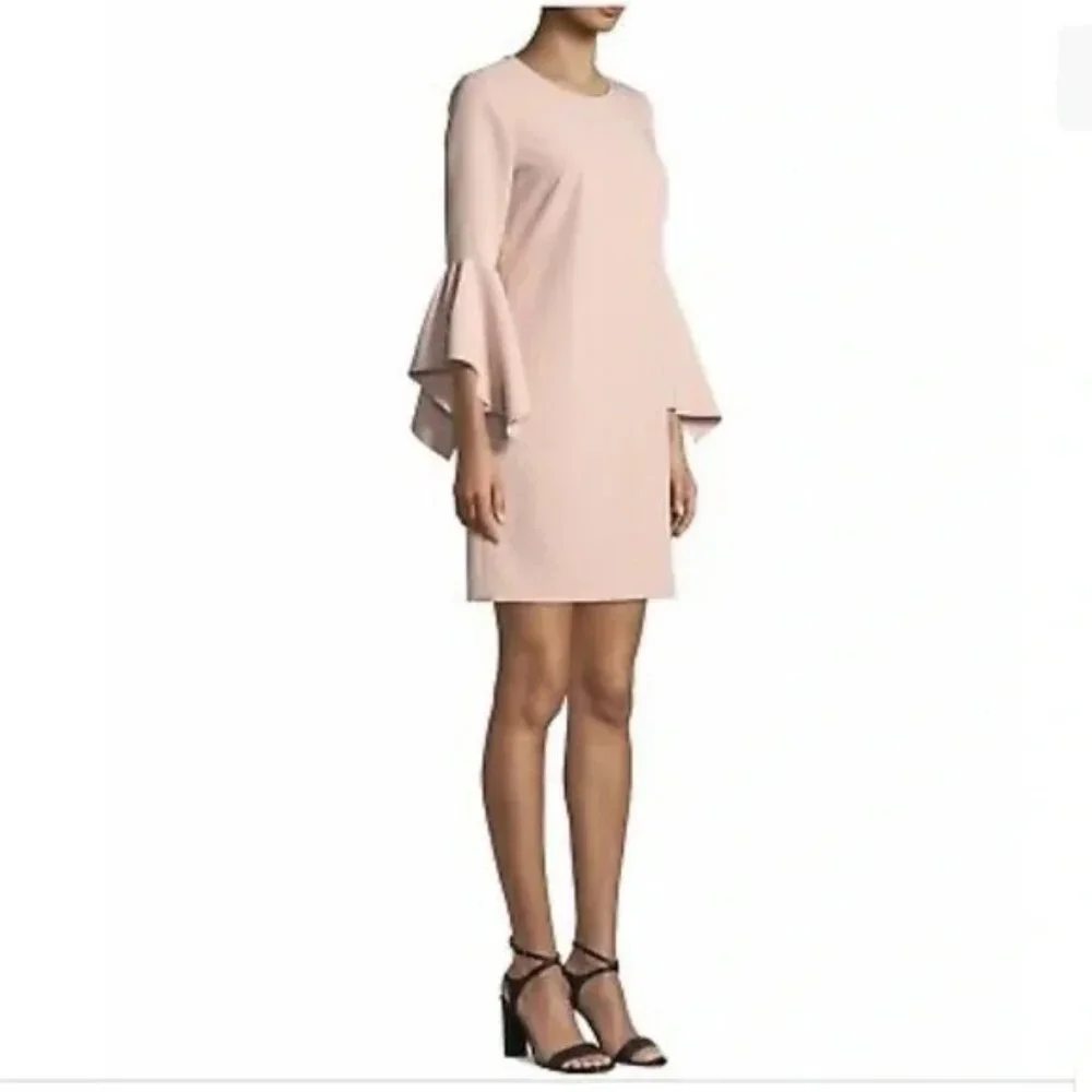 Milly Rachel Italian Cady Bell-Sleeve Shift Dress Blush Pink Size‎ 8